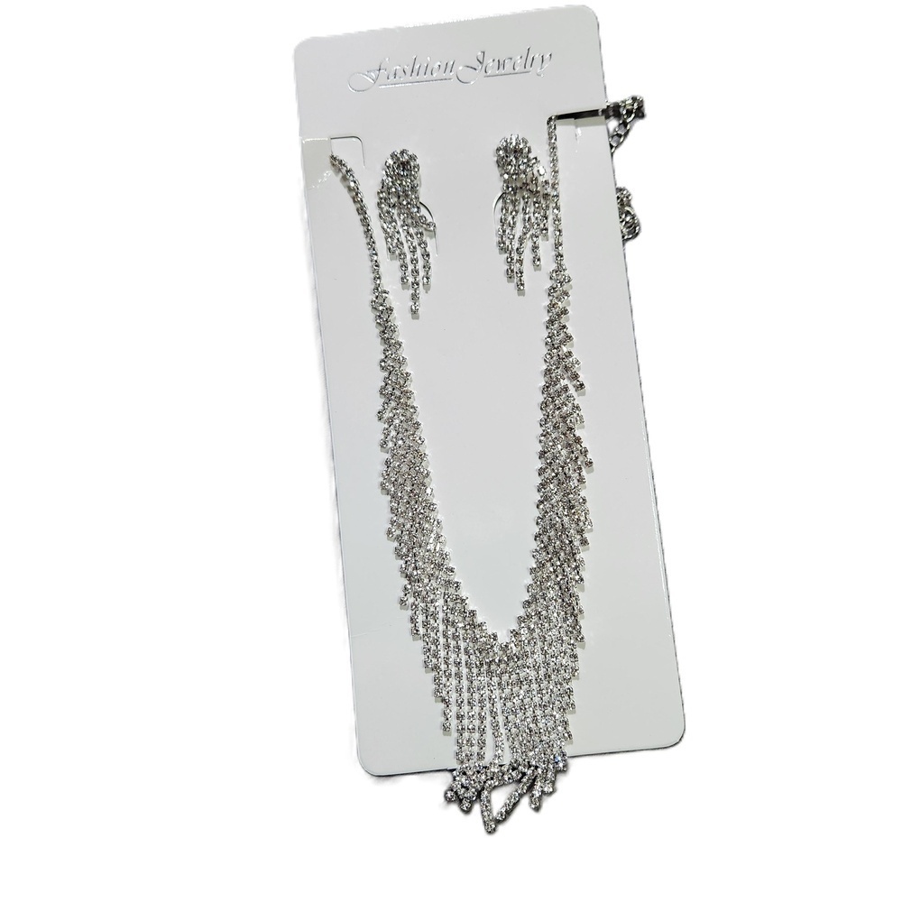 Fashion Jewelry Clear Rhinestone Necklace Earrings Set One Size